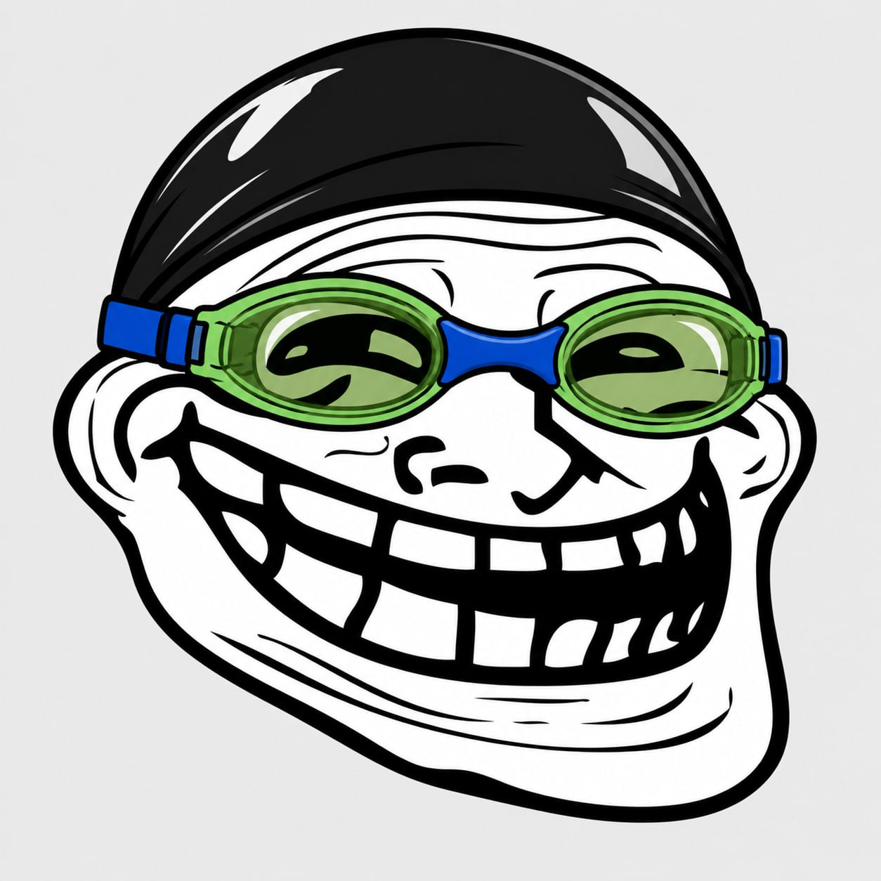 NasTroll — a grinning troll wearing green swimming goggles and a black swim cap